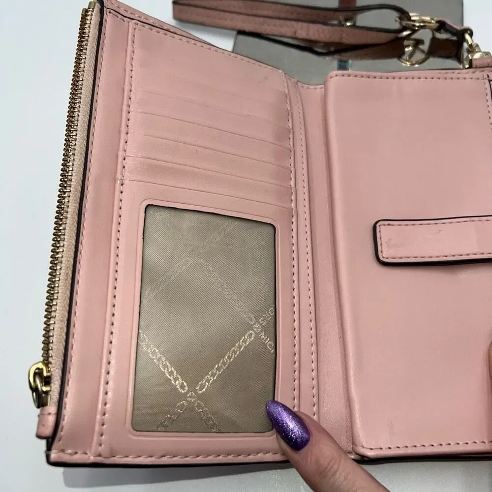 Michael Kors Long Wallet/Phone Holder Wristlet in Blush Soft Leather